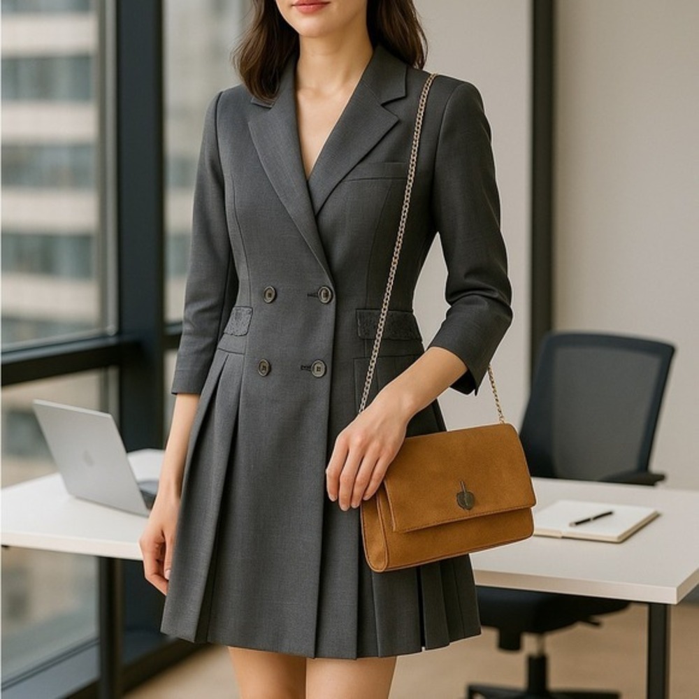 Women's Grey Blazer Dress + Convertible Bag Excellent –‎ XS – Chic Office Outfit